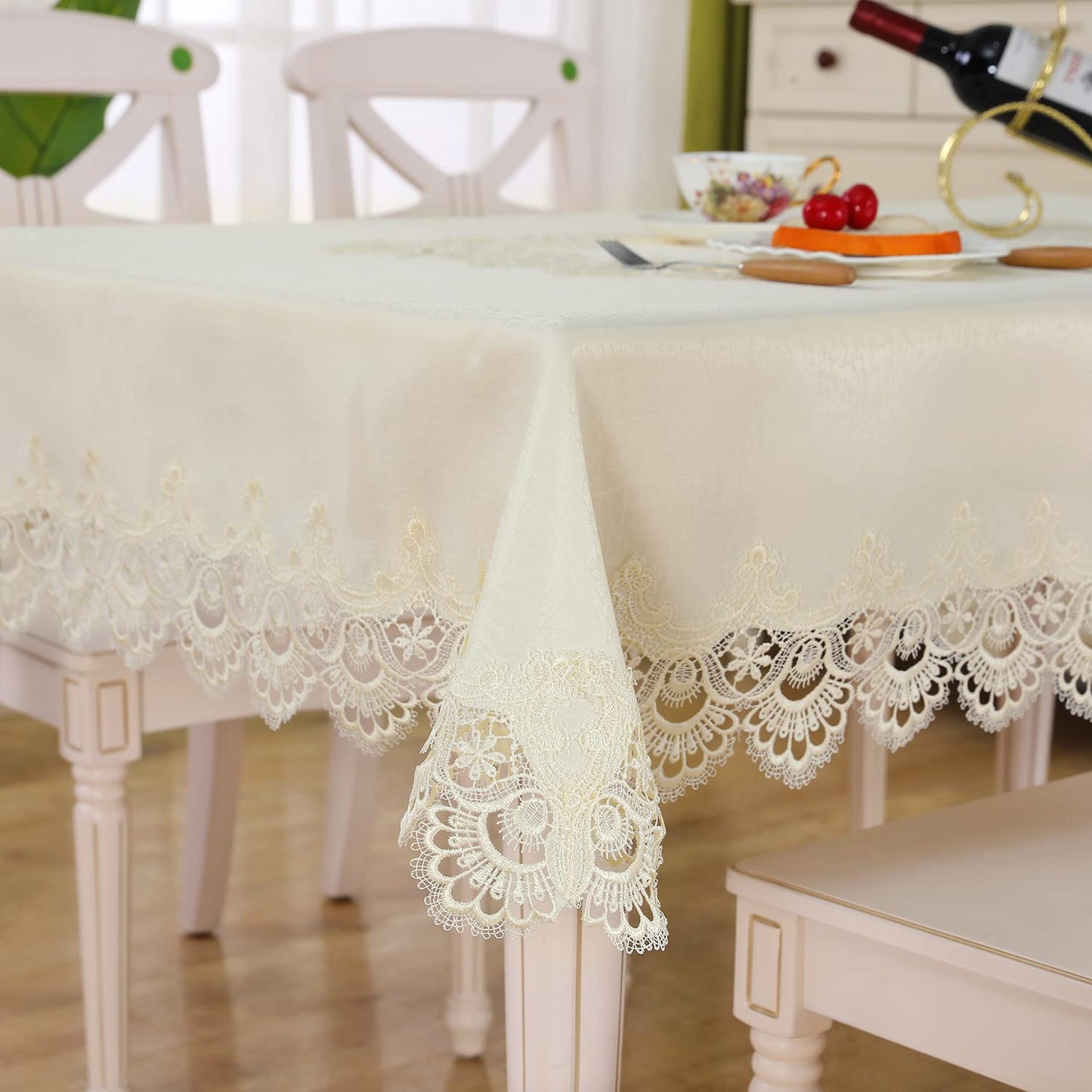 ZHUIDUSI Lace Tablecloth Rectangular Summer Fall Flower Decor Macrame Tablecloth for Dining-Room|Kitchen Party|Outdoor|Holiday Dinner (Beige, Rectangle/Oblong 60 in x 120 in)
