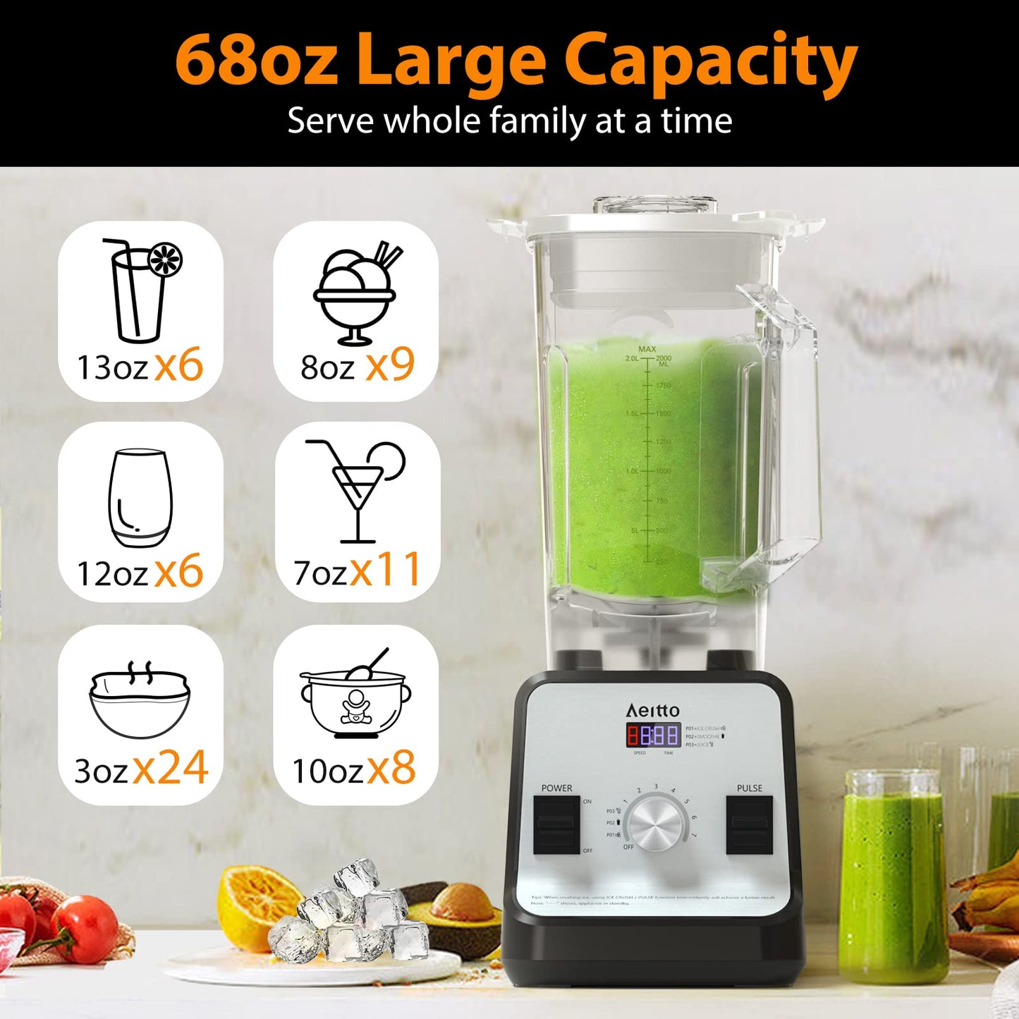 1500-Watt Aeitto Professional Blender for Ice Crushing