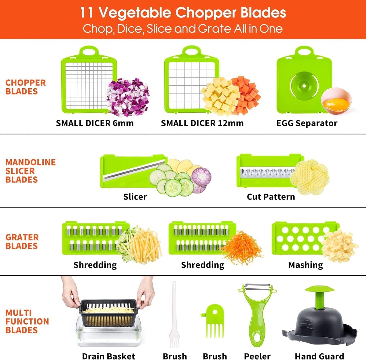 16-in-1 Vegetable Chopper with 8 Blades