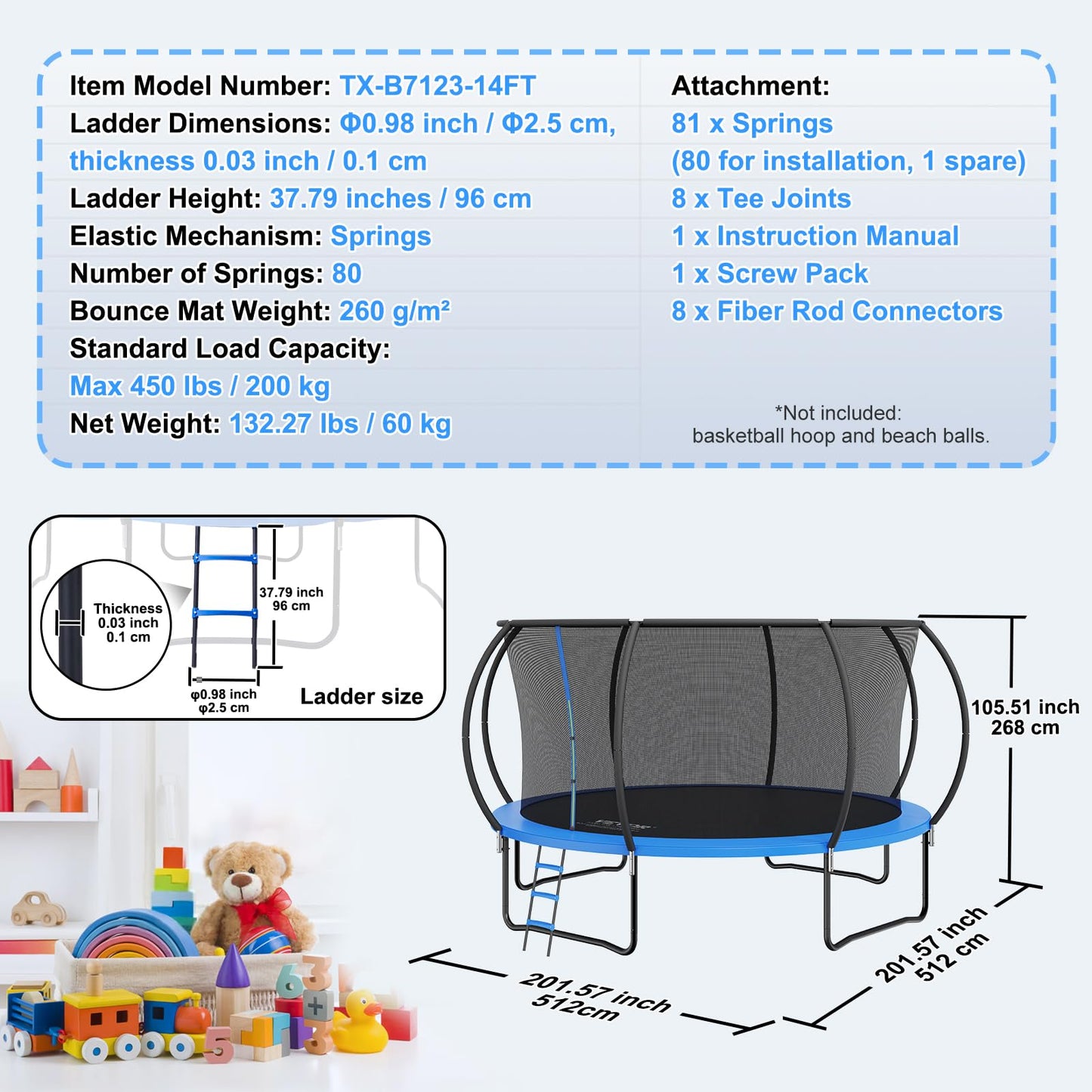 VEVOR 14FT Trampoline with Enclosure and Ladder
