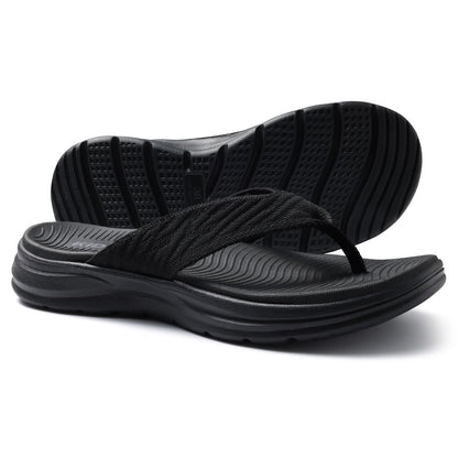 KIDMI Women's Sport Flip Flops Comfortable Walking Thong Sandals for Summer, Black Size 36