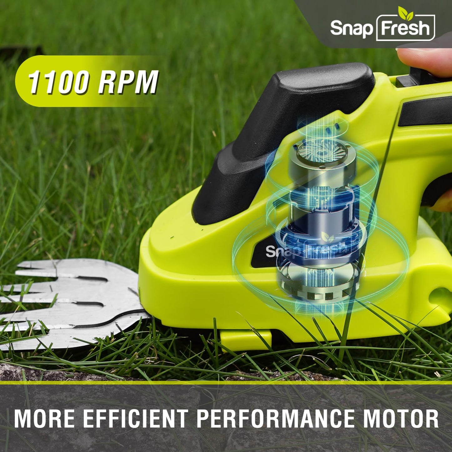 SnapFresh Cordless Grass Shear Bush Trimmer, 2 in 1 Handheld Hedge Trimmer, 7.2V Electric Grass Trimmer, Lightweight Shrubbery Trimmer Battery & Charger Included, Shrub Trimmer for Garden(Green)