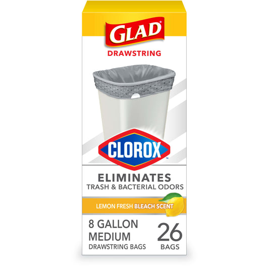 Glad Lemon Fresh Drawstring Trash Bags, 26 Ct