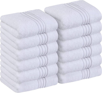 Utopia Towels 12 Pack Premium Wash Cloths Set (12 x 12 Inches) 100% Cotton Ring Spun, Highly Absorbent and Soft Feel Washcloths for Bathroom, Spa, Gym, and Face Towel (White)