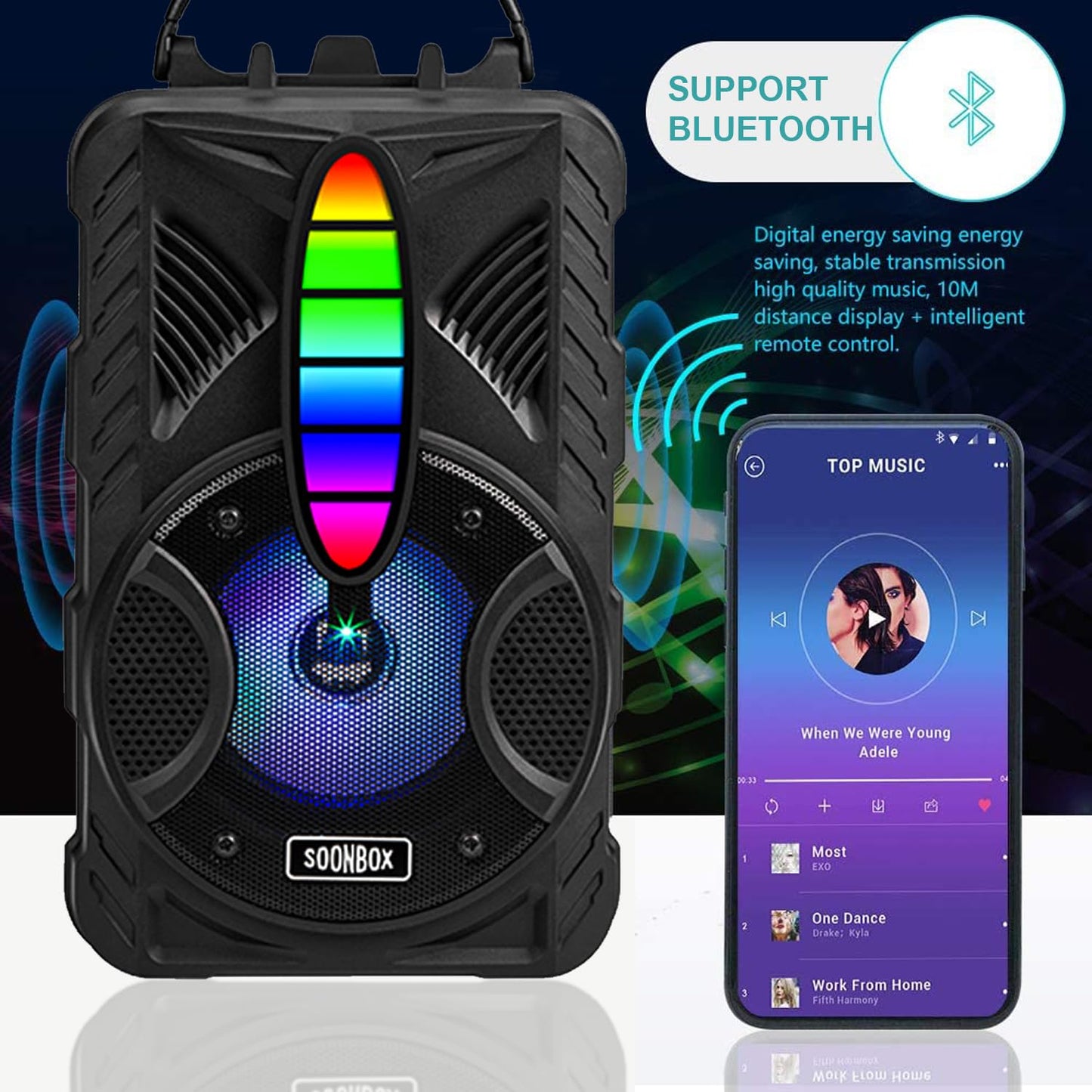 Wireless Speaker, IPX5 Waterproof Speaker with HD Sound, RGB Multi-Colors Rhythm Lights, Up to 8H Playtime, TWS Pairing, Portable Wireless Speakers for Home, Outdoor,（Comes with a Microphone） 6241