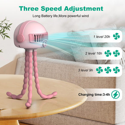 Portable Baby Stroller Fans, 4000mAh Battery, 3-Speed Cooling Fan with Safety Net, Low Noise, Compact & Multifunctional for Stroller/Crib/Car/Desktop/Camping - Baby Stroller Cooling Fans (Pink)