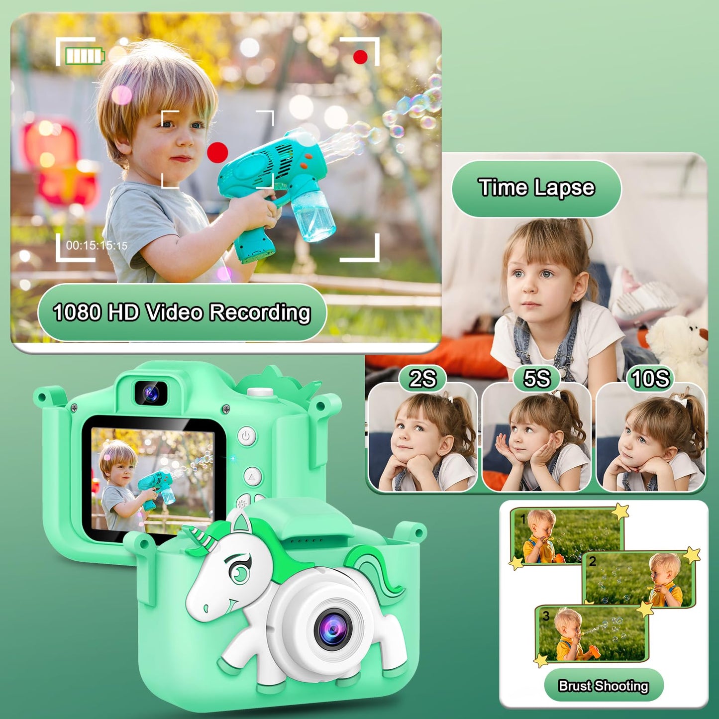 Kids Digital Camera with Cartoon Silicone Cover