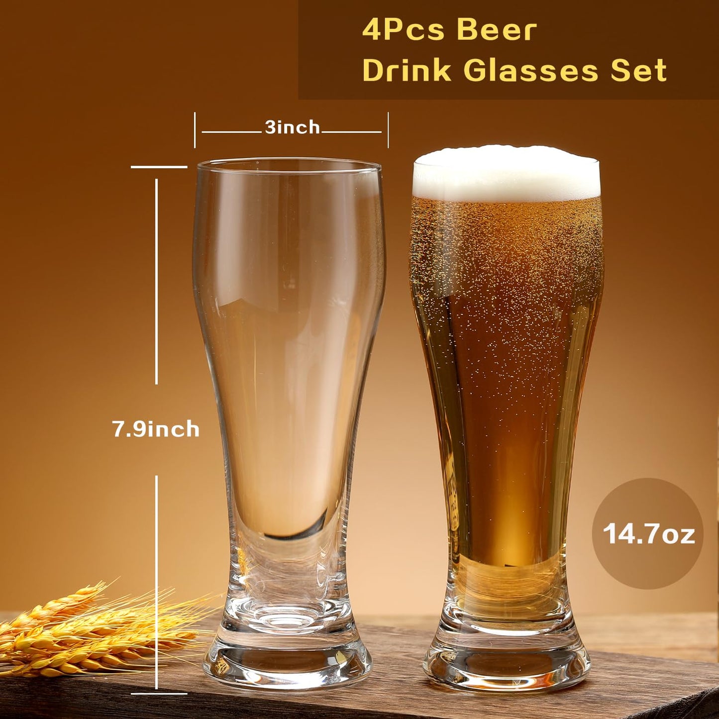 15 oz Wlasss Beer Glasses Set of 4