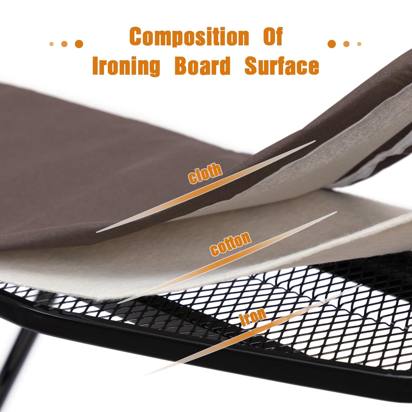 ALIMORDEN Space Saver Ironing Board 36" X 12" with Smart Hanger Adjustable Height 23.8"-30.7" Easy Storage, Padded Top Lightweight for Home Laundry Room Use Brown