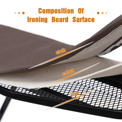 ALIMORDEN Space Saver Ironing Board 36" X 12" with Smart Hanger Adjustable Height 23.8"-30.7" Easy Storage, Padded Top Lightweight for Home Laundry Room Use Brown