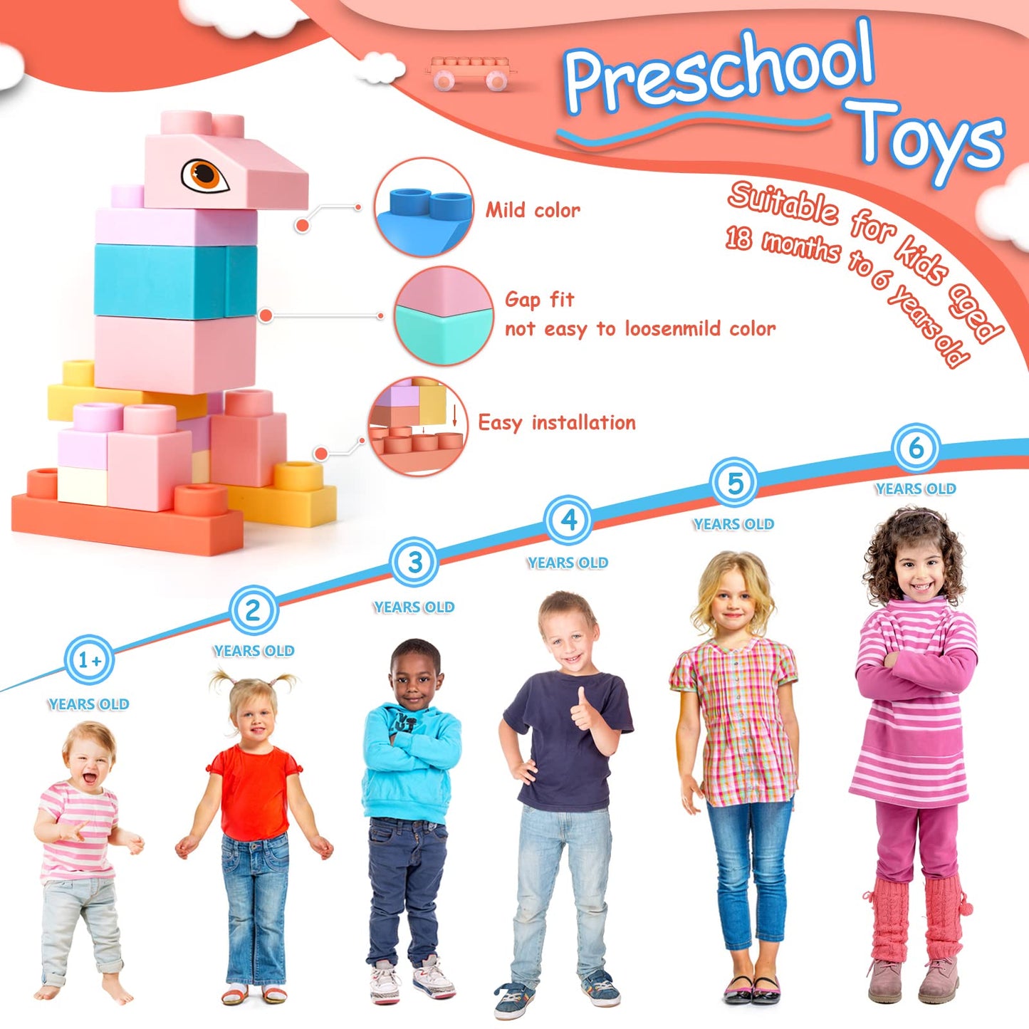 Soft Building Block Set for Kids 18 Months+