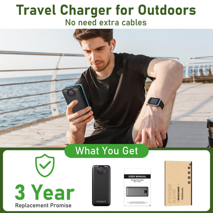 10000mAh Portable Charger with Built-in Cables