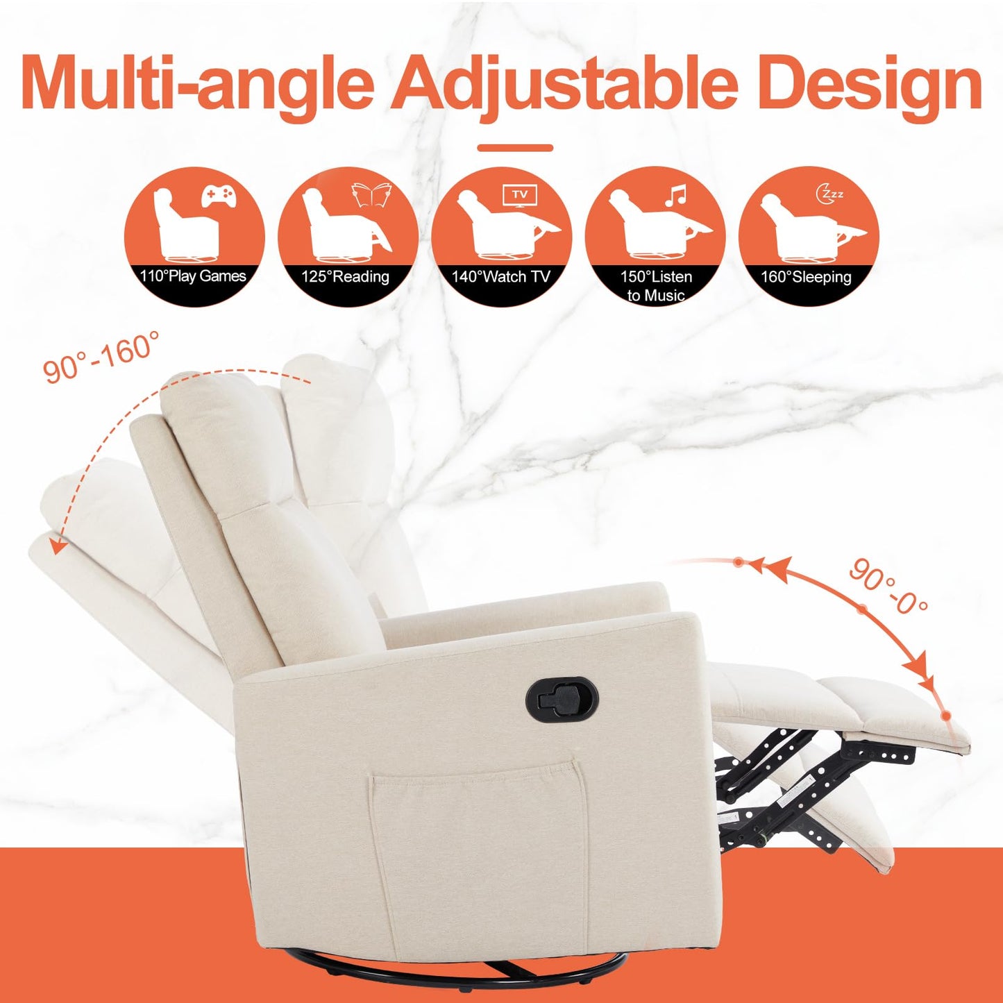 360 Swivel Rocker Recliner Chair for Adults