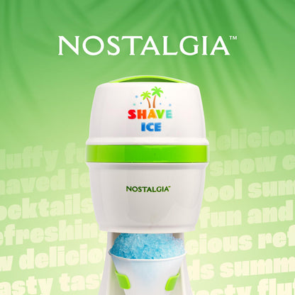 Nostalgia NESHVICE3HSID1 Snow Cone Shaved Retro Table-Top Slushie Machine-Includes 1 Reusable Plastic Cup and Ice Molds, White, Green