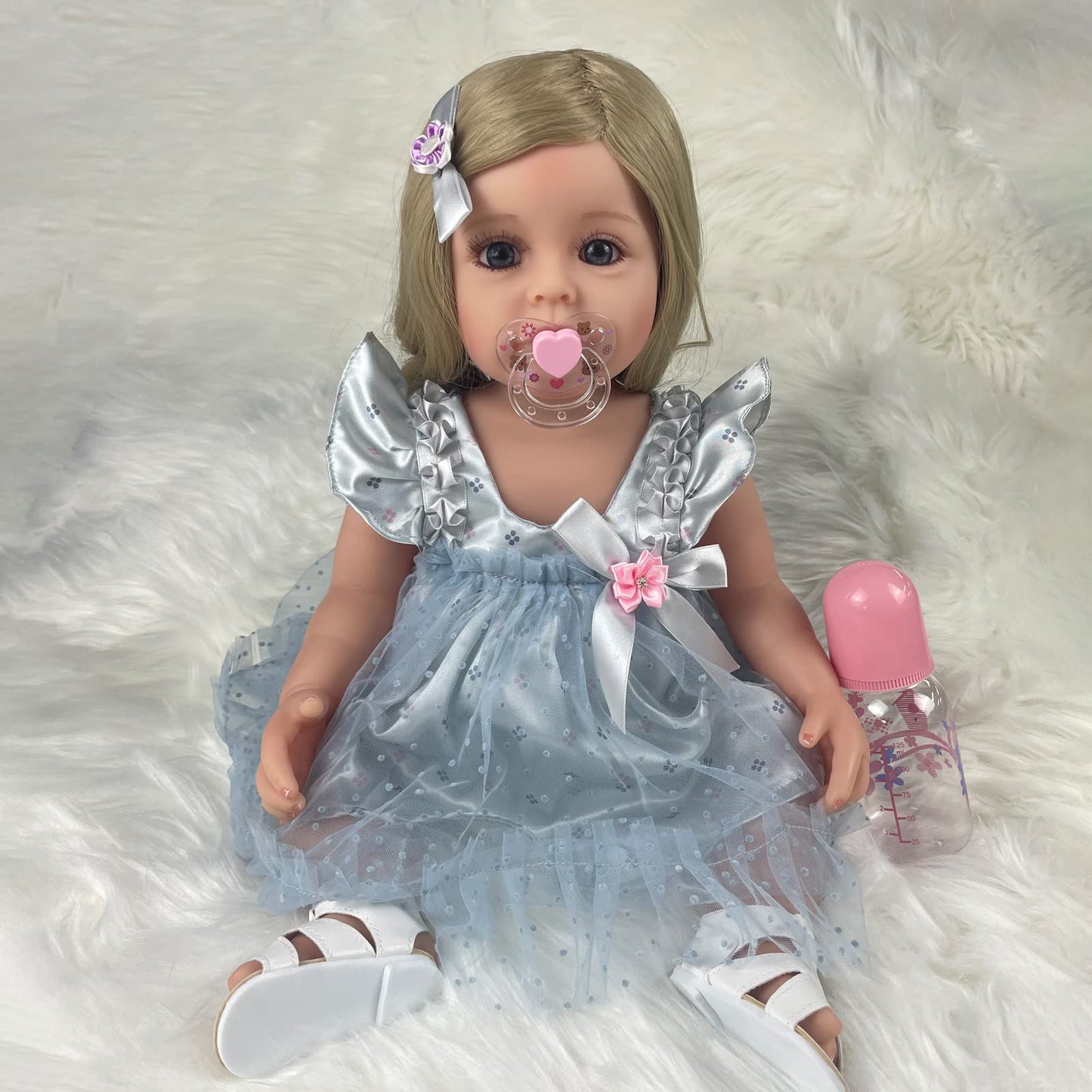 PLAYSKY Reborn Baby Dolls Girl, 22" Beautiful Lifelike Doll Full Body Vinyl Silicone with Long Hair for Kids, Realistic Newborn Baby Doll with Feeding Toy for Birthday Christmas