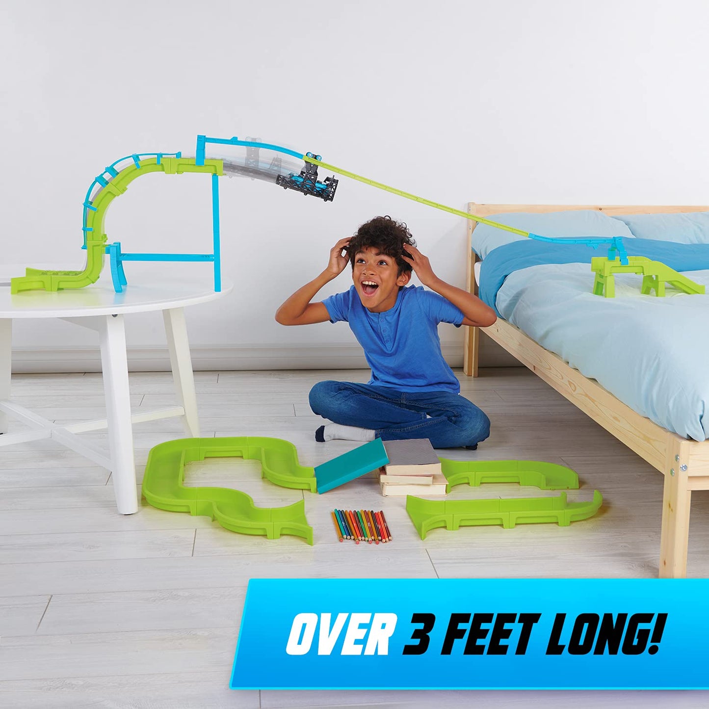 WowWee Power Treads Hyperdrive Zipline Car Set – Race Track Playset Includes 1 Vehicle and 60+ Pieces