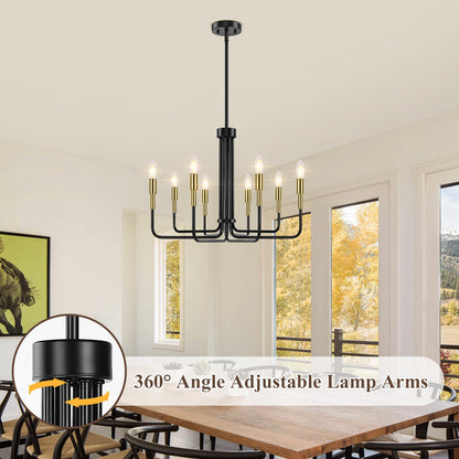 Sucolite 8-Light Black and Gold Chandelier, Modern Farmhouse Chandeliers for Dining Room, Mid Century Candle Chandelier Lighting, Industrial Chandelier over Dining Table Kitchen Foyer Entryway