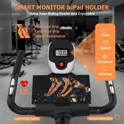 Exercise Bike, Adjustment Magnetic Resistance, Super Silent Belt Drive Indoor Bike for Home Workout, Stationary Bike with 350LBS Weight Capacity, Comfortable Seat Cushion, LCD Monitor