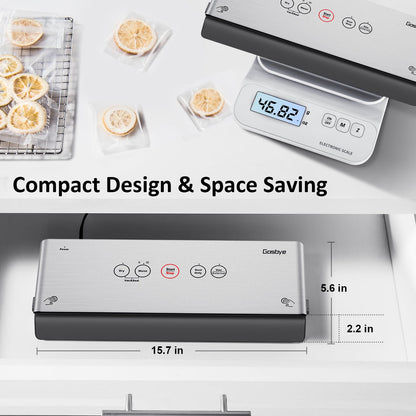 Gasbye 2-Pump Vacuum Sealer Machine, [2X Suction Power] Food Sealer for Dry, Wet Food, Sous Vide, 44Pcs Precut Bags Included, Easy-to-Clean Removable Drip Tray, Durable Silicone Gaskets, Silver