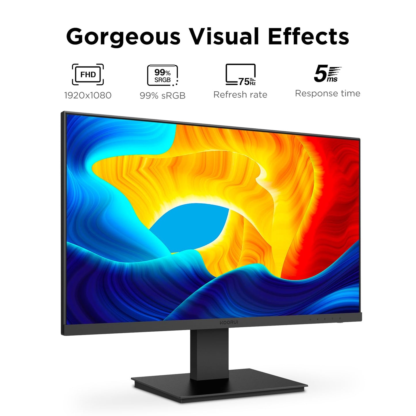 KOORUI 24 Inch Computer Monitor, FHD 1920 x 1080p Office PC Monitor IPS Display 75Hz, HDMI, VGA, VESA Mountable, Frameless, Eye Protection and Ergonomic Tilt Adjustment, Black