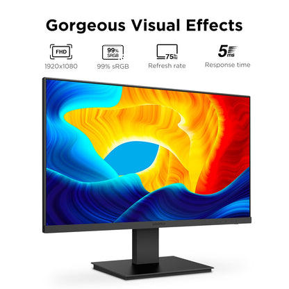 KOORUI 24 Inch Computer Monitor, FHD 1920 x 1080p Office PC Monitor IPS Display 75Hz, HDMI, VGA, VESA Mountable, Frameless, Eye Protection and Ergonomic Tilt Adjustment, Black