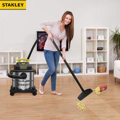 STANLEY SL18115 Wet/Dry Vacuum, 4 Horsepower, Stainless Steel Tank, 5 Gallon, 4.0 HP, 50" Sealed Pressure, Silver+Yellow