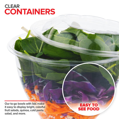 Plastic Salad Bowls with Lids, 50 Count