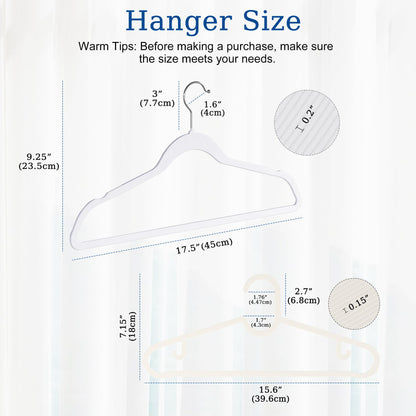 GETORO Velvet Hangers 50 Pack with 10 Plastic Hangers, Non Slip Clothes Hangers, White Felt Hangers for Coats, Pants, Dress, 50 White/10 Beige