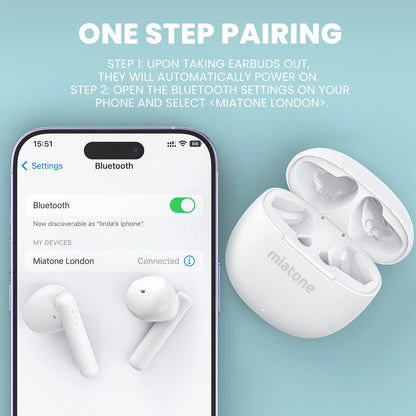 MIATONE Wireless Earbuds with 50H Playtime - White