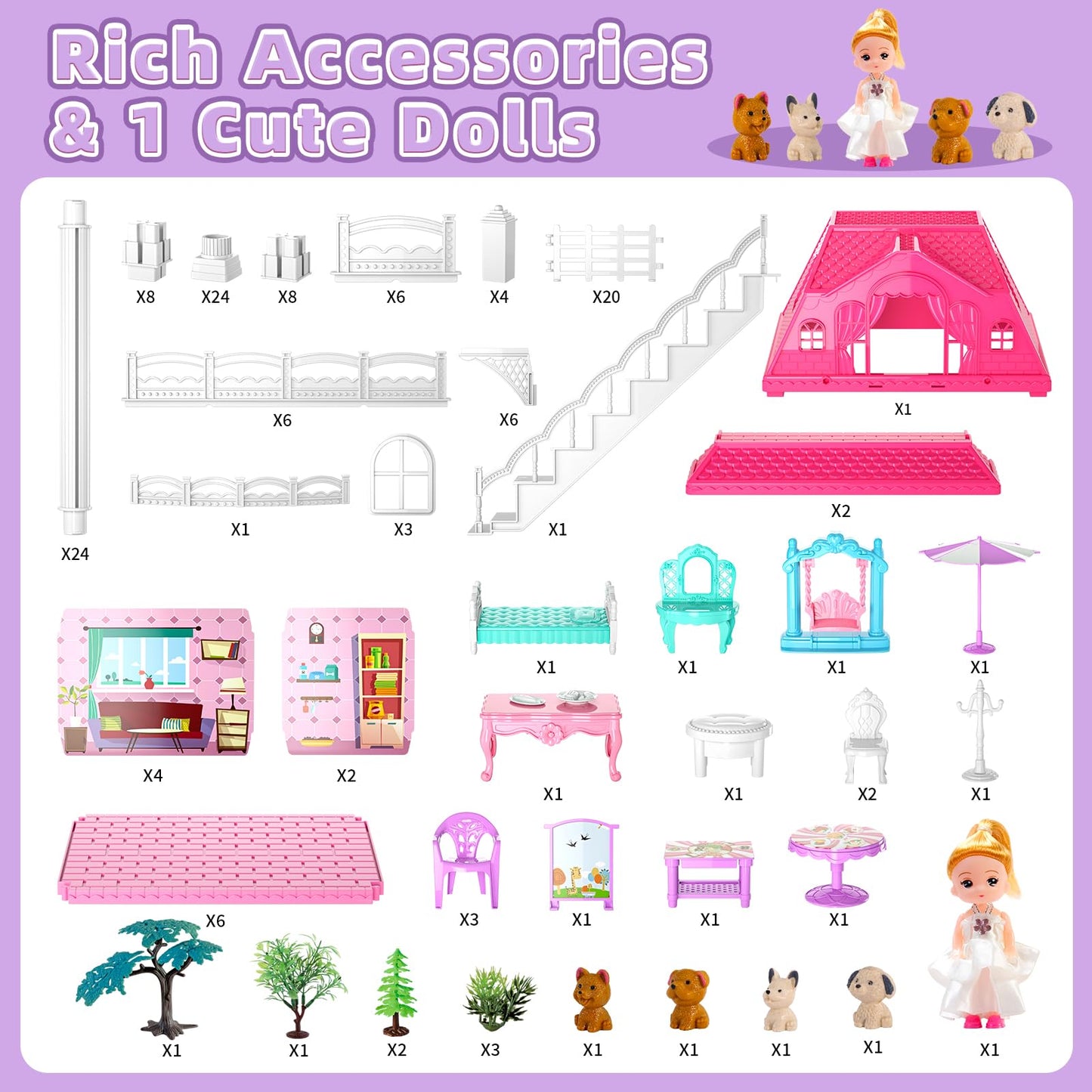 Lucky Doug Building Toys for 3 4 5 6 7 Years Old Girls Toddlers Kids, DIY STEM Building Toys for Girls Kids, Pretend Play Toys