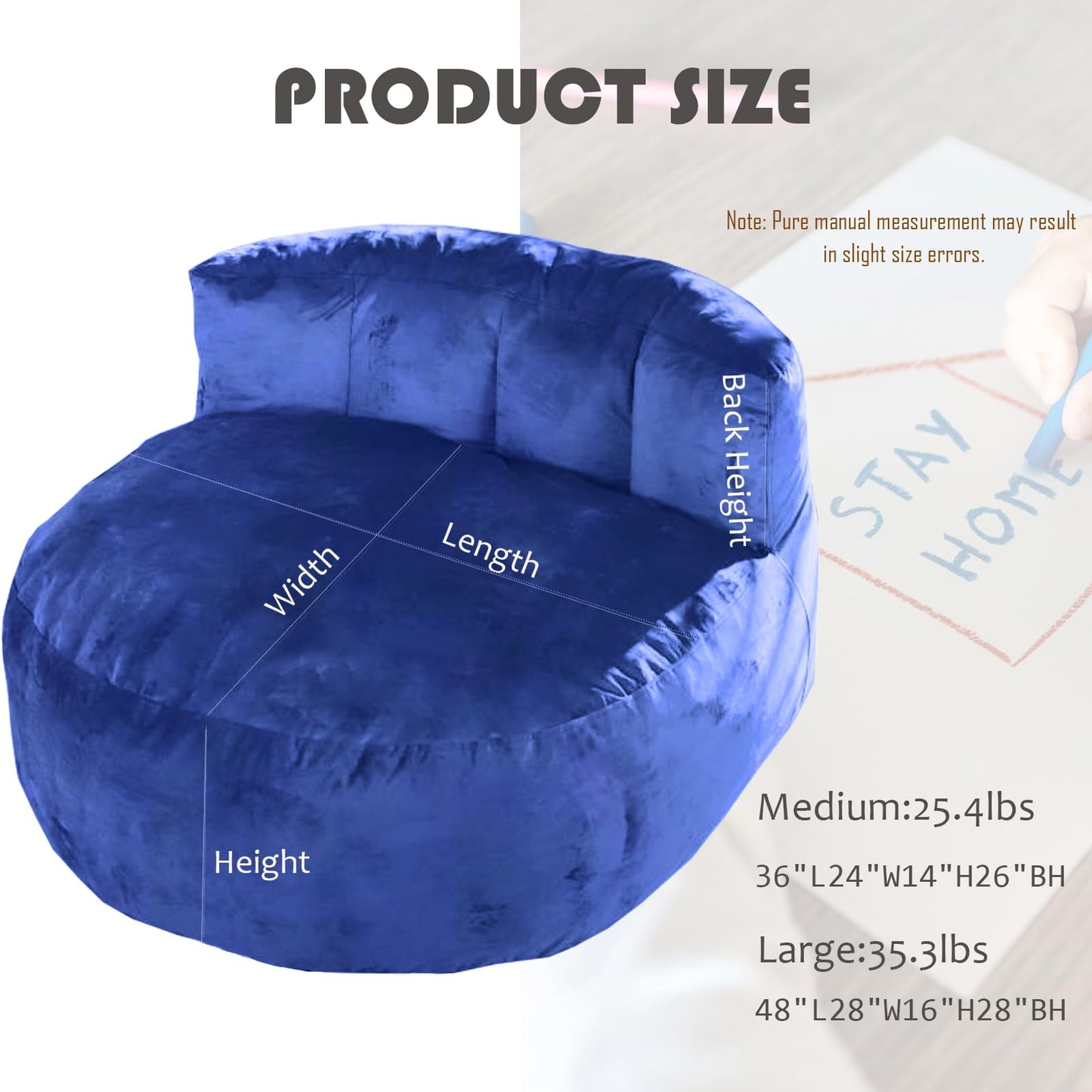 Memory Foam Filled 4FT Bean Bag Chair for Adults