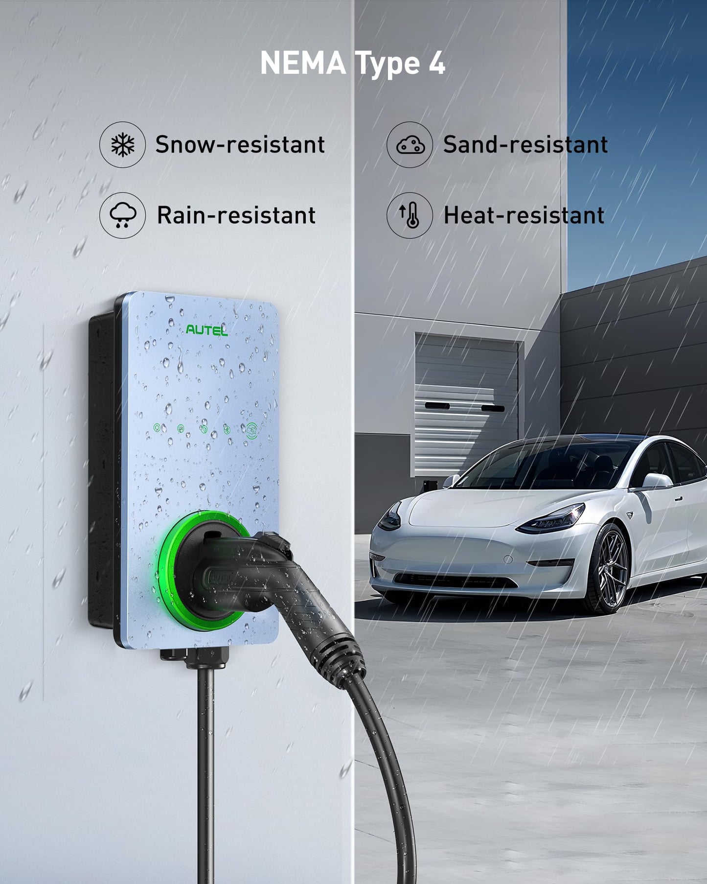 Autel Home Smart Electric Vehicle (EV) Charger up to 50Amp, 240V, Indoor/Outdoor Car Charging Station with Level 2, Wi-Fi and Bluetooth Enabled EVSE, Hardwired,25-Foot Cable,Sierra Blue