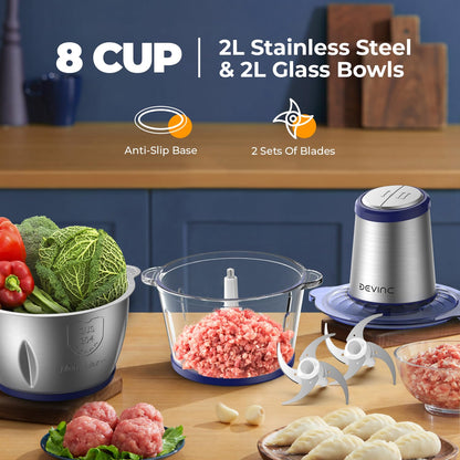 DEVINC Electric Food Processor with 2 Bowls