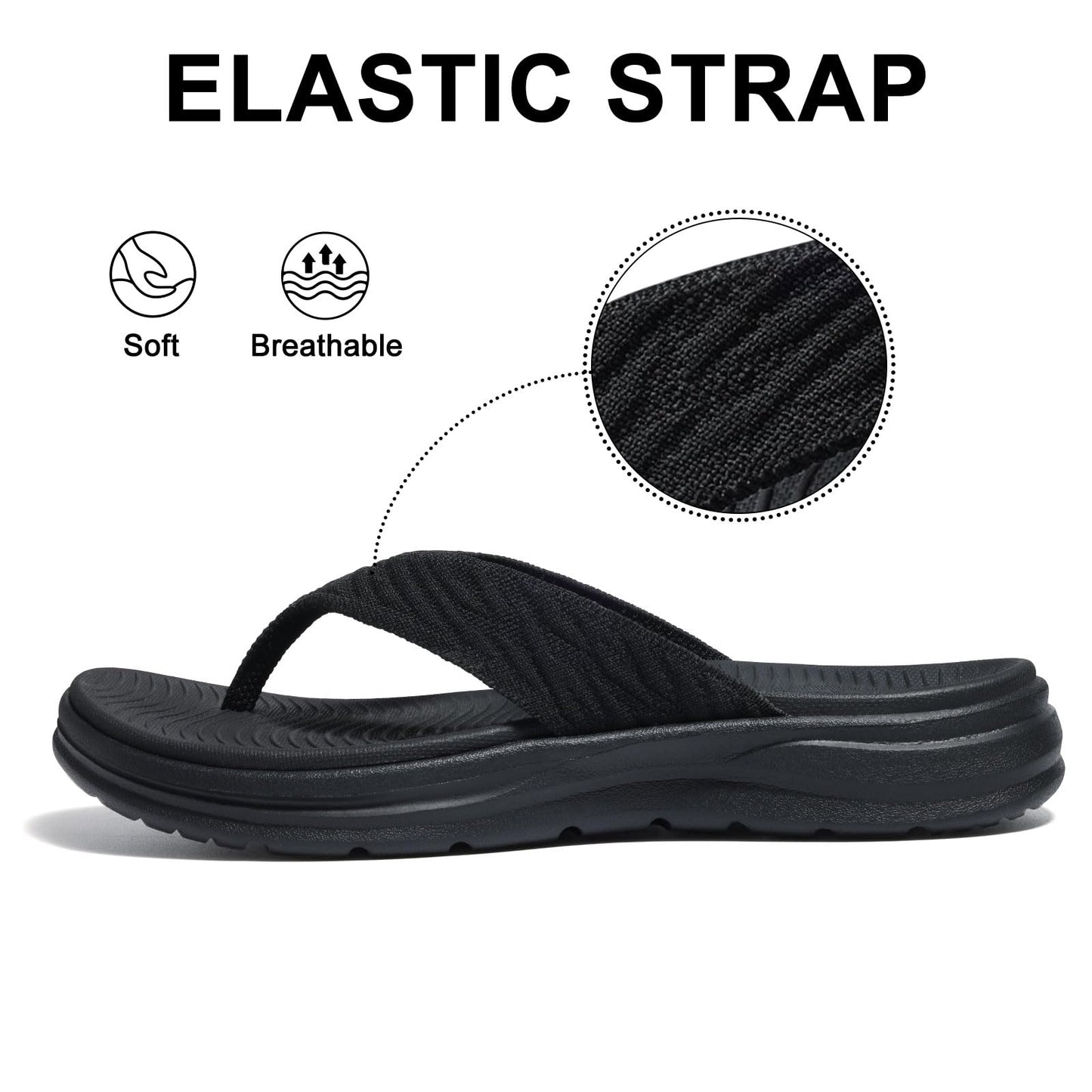 KIDMI Women's Sport Flip Flops Comfortable Walking Thong Sandals for Summer, Black Size 36