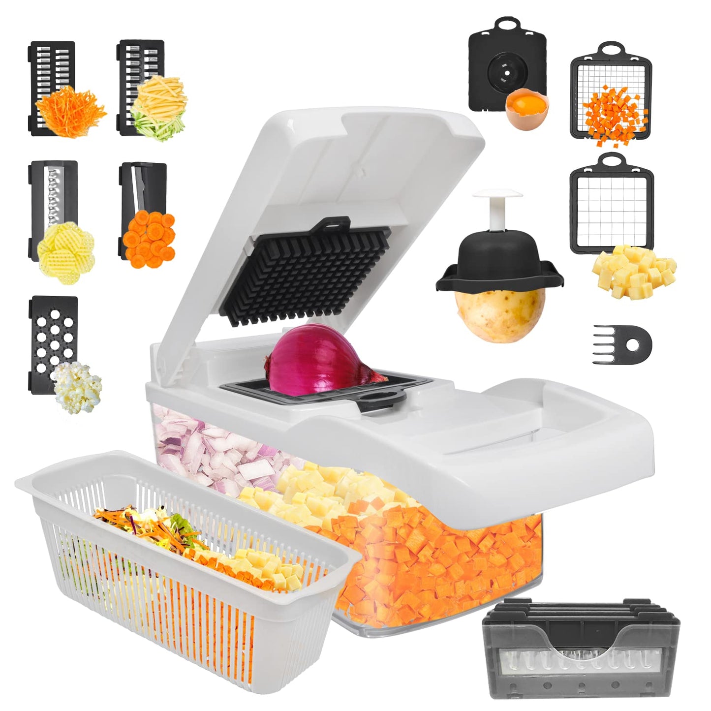 Vegetable Chopper, Multifunctional Veggie Chopper,Kitchen Vegetable Slicer Dicer Cutter,Potato Onion Food Chopper with Vegetable Peeler,Hand Guard and Container