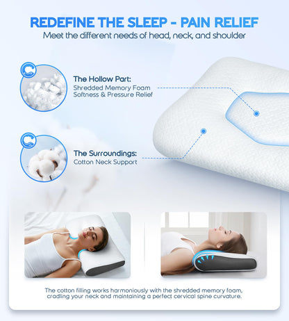 Super Comfort Ergonomic Pillow for Neck Head and Shoulder Pain Relief, Odorless Contour Support Pillows for Bed Sleeping, Orthopedic Cervical Spine Stretch Pillow for Side Back Stomach Sleeper