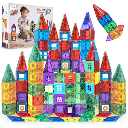 Playmags Magnetic Tiles for Kids – 100pcs Magnet Building Set for Toddlers Ages 1-5 | Stem Montessori Toy for 2 3 4 Year Old Boys & Girls | Toys for Toddlers, Preschool & Middle School Children