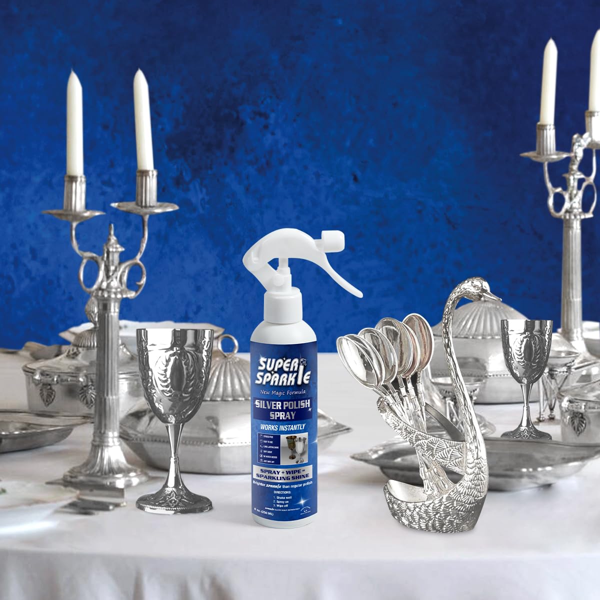 SUPER SPARKLE Silver Polish Cleaner Spray 8 Ounce - Instant Tarnish Remover & Long-Lasting Shine For Sterling Silver - Silver Cleaner Polish For Sterling Silverware - Safely Cleans & Removes Tarnish