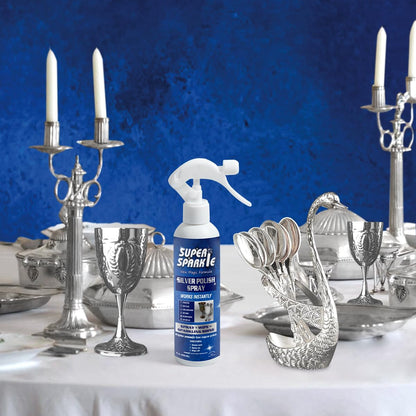 SUPER SPARKLE Silver Polish Cleaner Spray 8 Ounce - Instant Tarnish Remover & Long-Lasting Shine For Sterling Silver - Silver Cleaner Polish For Sterling Silverware - Safely Cleans & Removes Tarnish