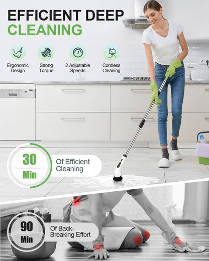 Cordless Electric Spin Scrubber with 9 Brush Heads