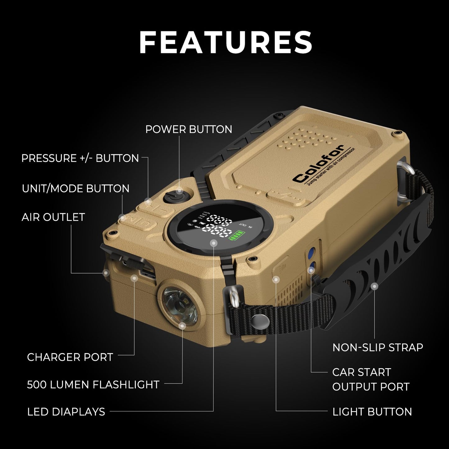 Portable Car Jump Starter with Air Compressor