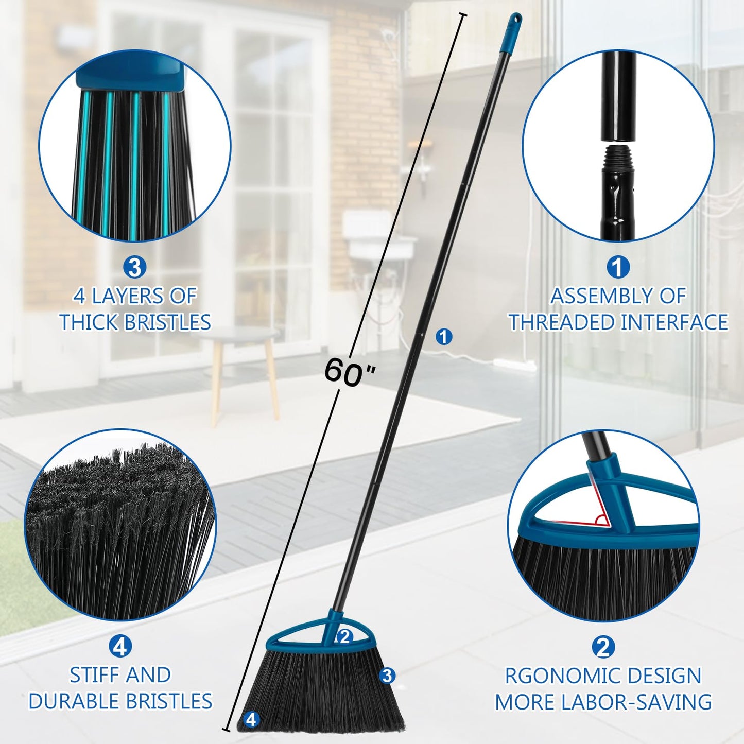 3 Pack Heavy Duty Angle Brooms for Outdoor Use