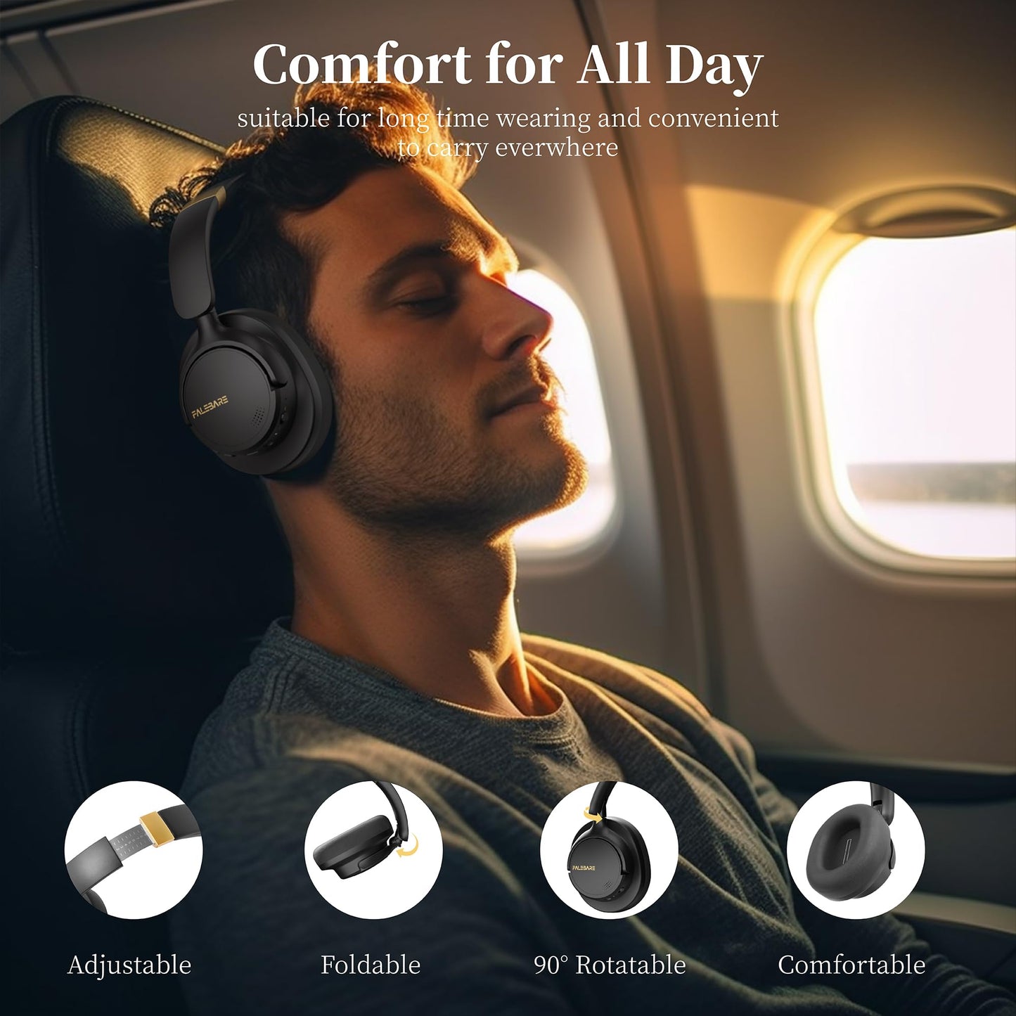 Falebare Bluetooth Noise Cancelling Headphones with Mic