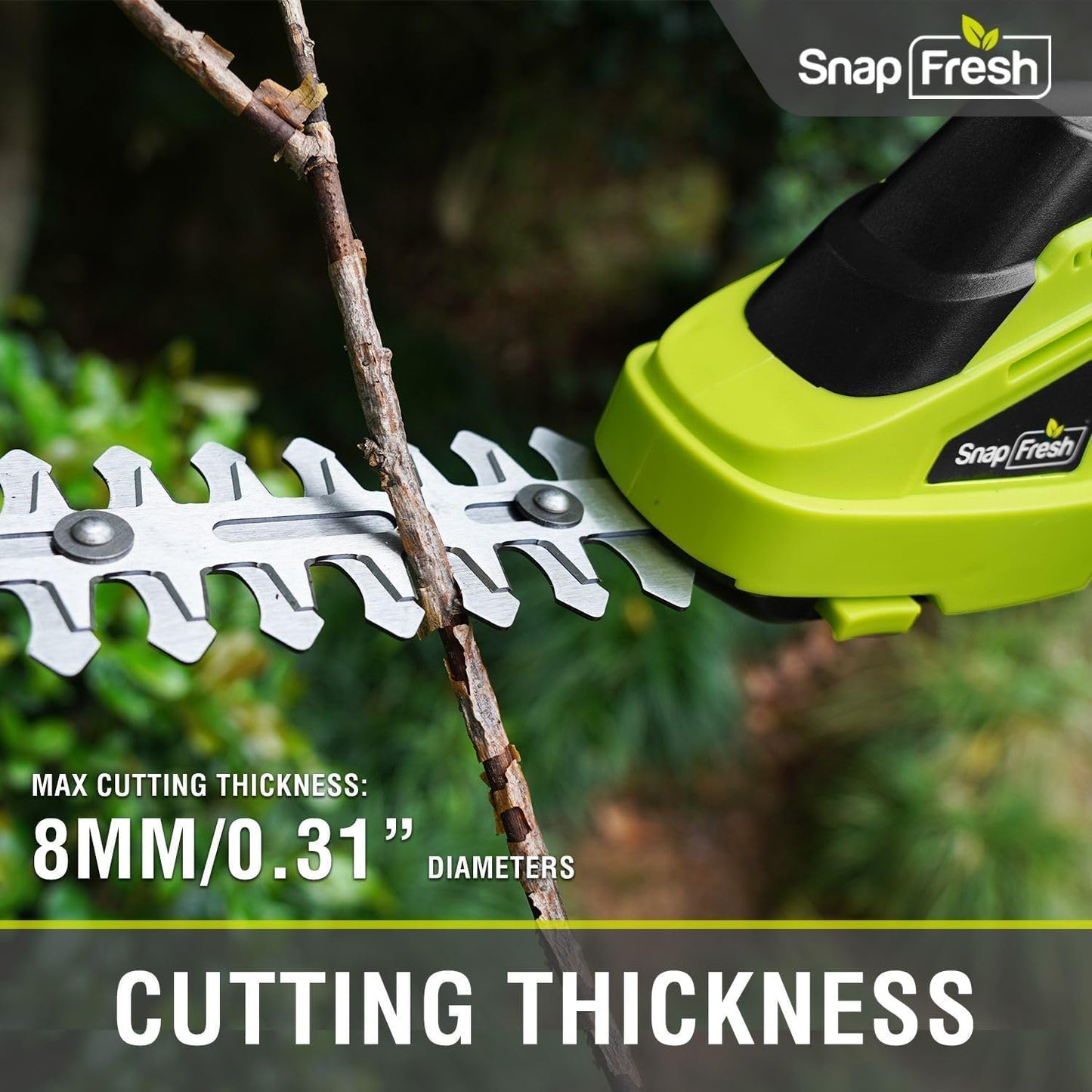 SnapFresh Cordless Grass Shear Bush Trimmer, 2 in 1 Handheld Hedge Trimmer, 7.2V Electric Grass Trimmer, Lightweight Shrubbery Trimmer Battery & Charger Included, Shrub Trimmer for Garden(Green)