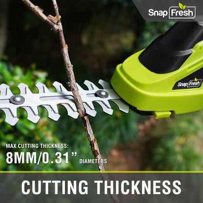 SnapFresh Cordless Grass Shear Bush Trimmer, 2 in 1 Handheld Hedge Trimmer, 7.2V Electric Grass Trimmer, Lightweight Shrubbery Trimmer Battery & Charger Included, Shrub Trimmer for Garden(Green)