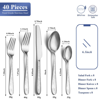 40-Piece Stainless Steel Flatware Set for 8