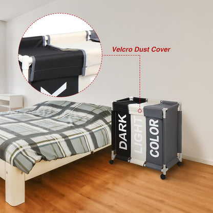 3-Section Laundry Hamper with Rolling Wheels