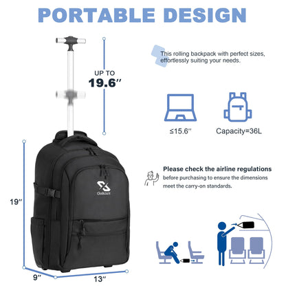 Rolling Backpack with Wheels - Water-Resistant Luggage