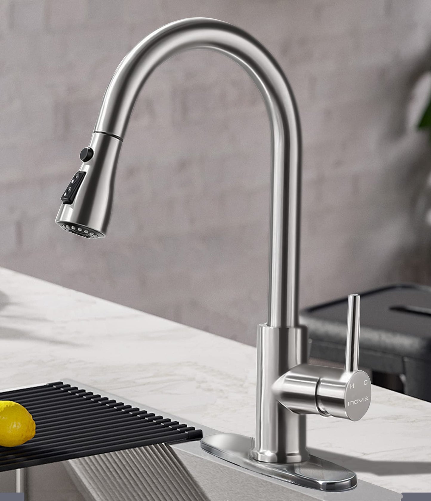Brushed Nickel Pull Down Kitchen Faucet by INOVIX