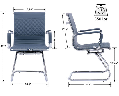 VESCASA Office Guest Chairs with Rhombic Grid Design Back, Faux Leather Reception Chairs with Arms for Meeting/Waiting/Conference Room with Chrome Metal Sled Base, Set of 4, Navy Blue